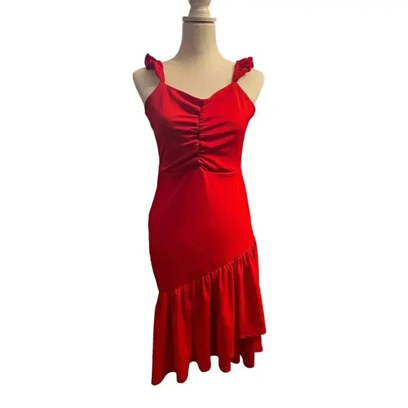 Ruffled Red FIT AND FLARED dress WOMENS medium - Picture 1 of 3